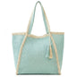 Two Tone Woven Straw Tote Bag