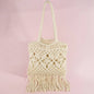 Macrame Fringe Handbag With Wood Bead Handle