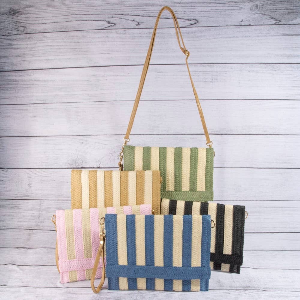 Two Tone Striped Straw Clutch Bag
