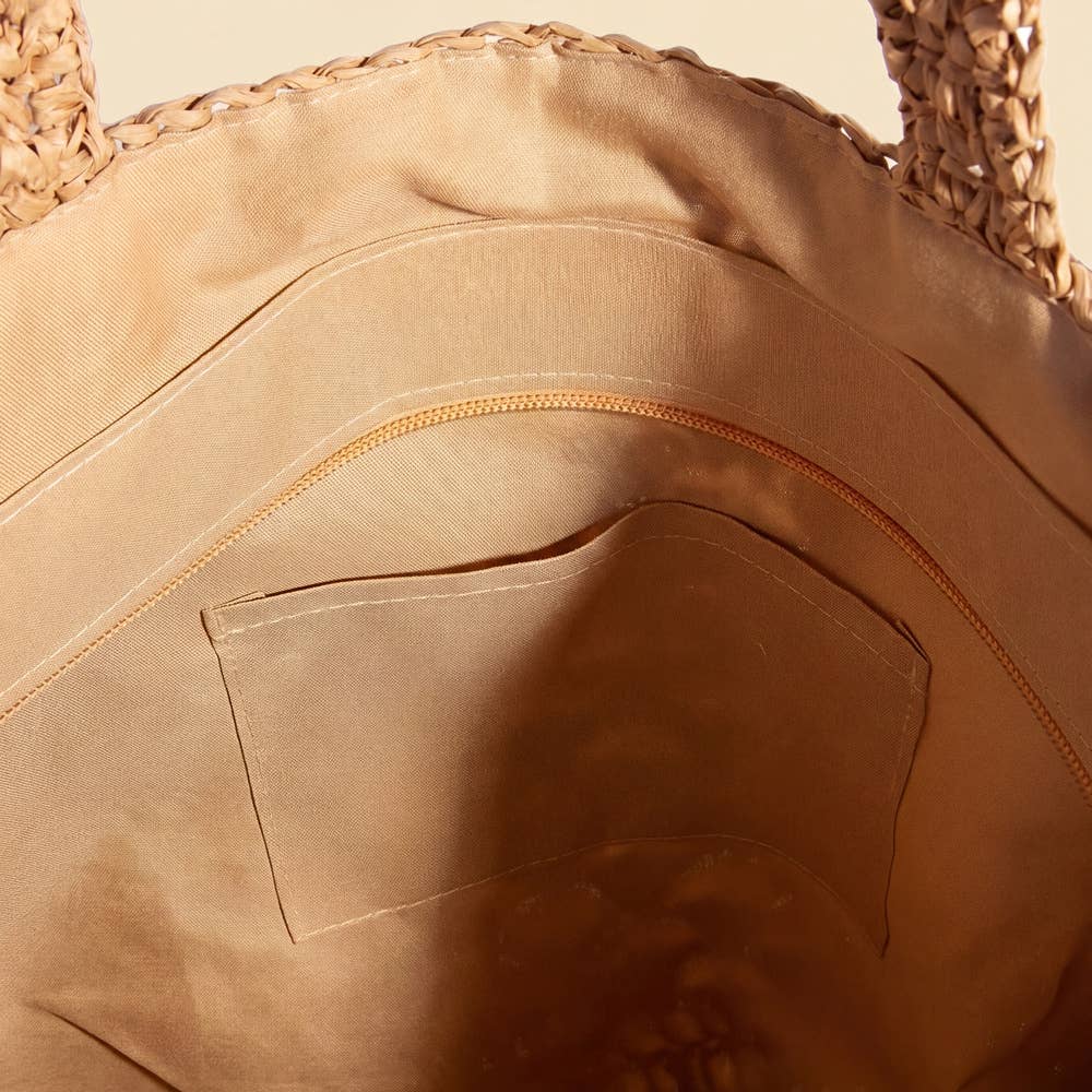 Large Woven Straw Fan Stitch Shoulder Tote Bag