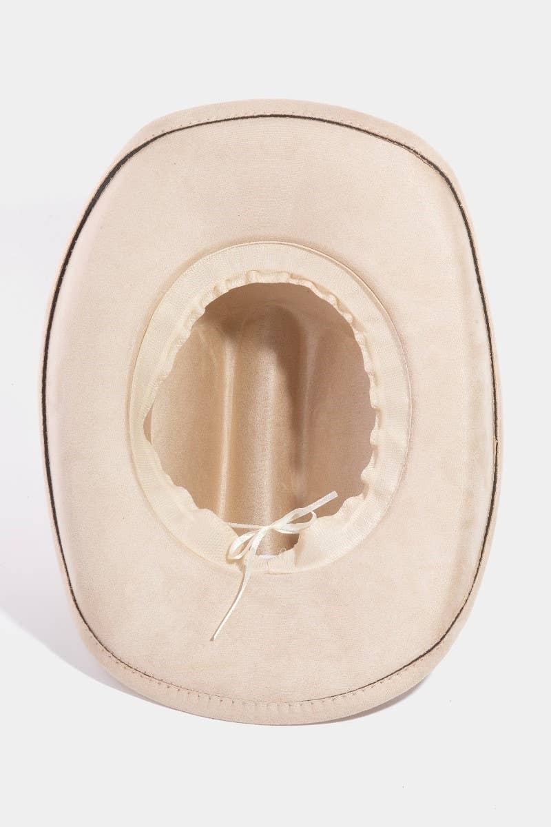 Boho Embroidered Strap Faux Suede Cowboy Hat