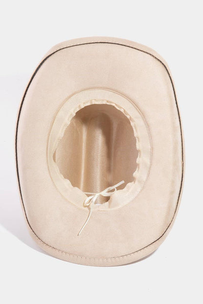 Boho Embroidered Strap Faux Suede Cowboy Hat