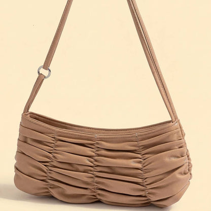 Ruched Faux Leather Baguette Shoulder Bag
