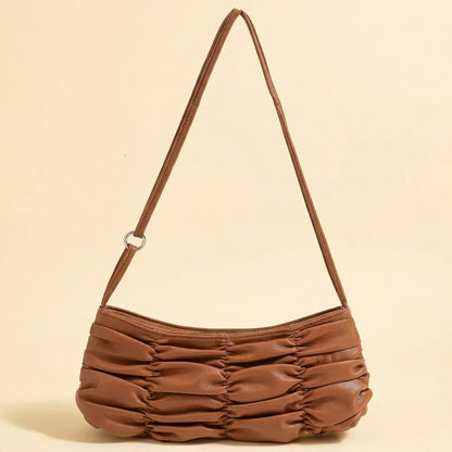Ruched Faux Leather Baguette Shoulder Bag
