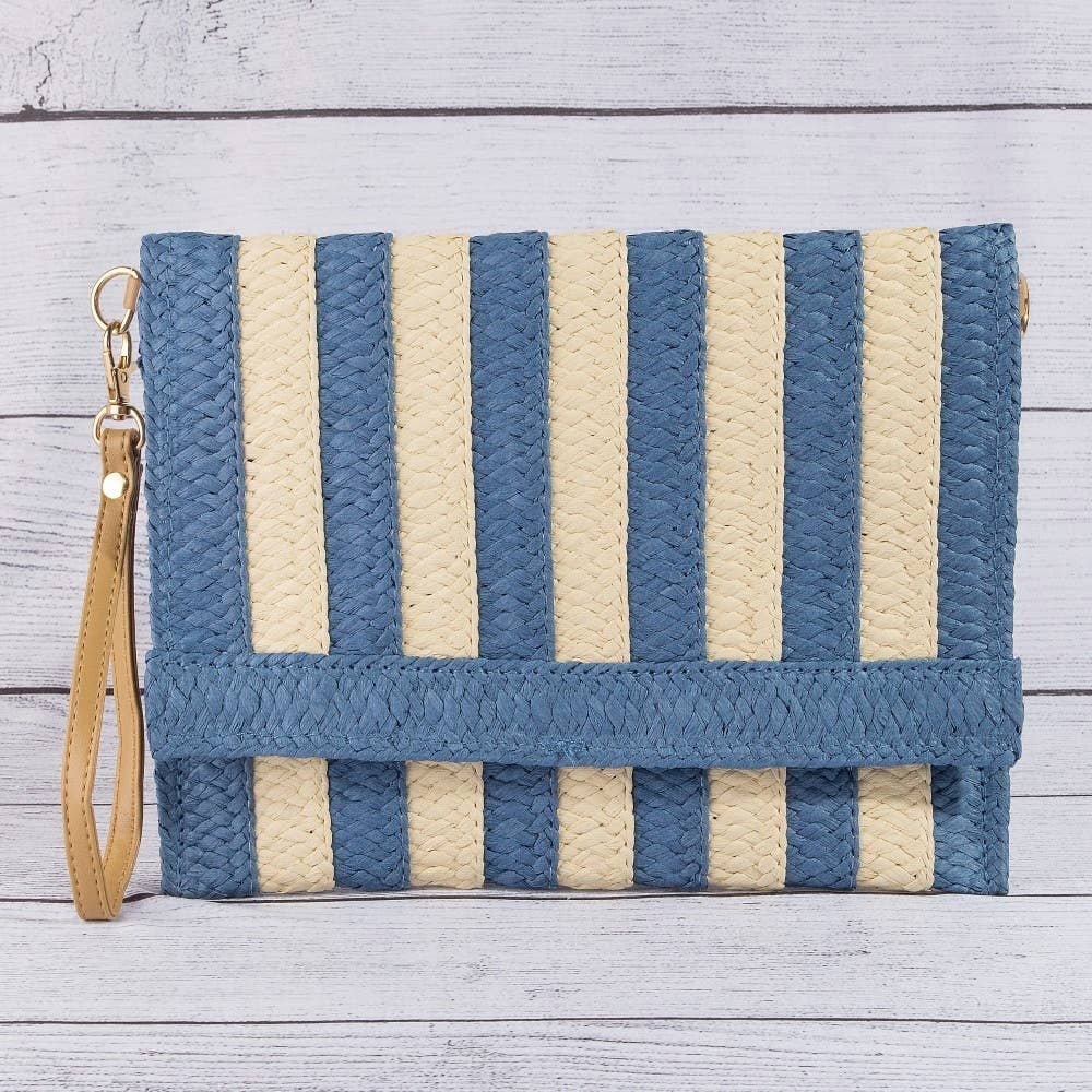 Two Tone Striped Straw Clutch Bag